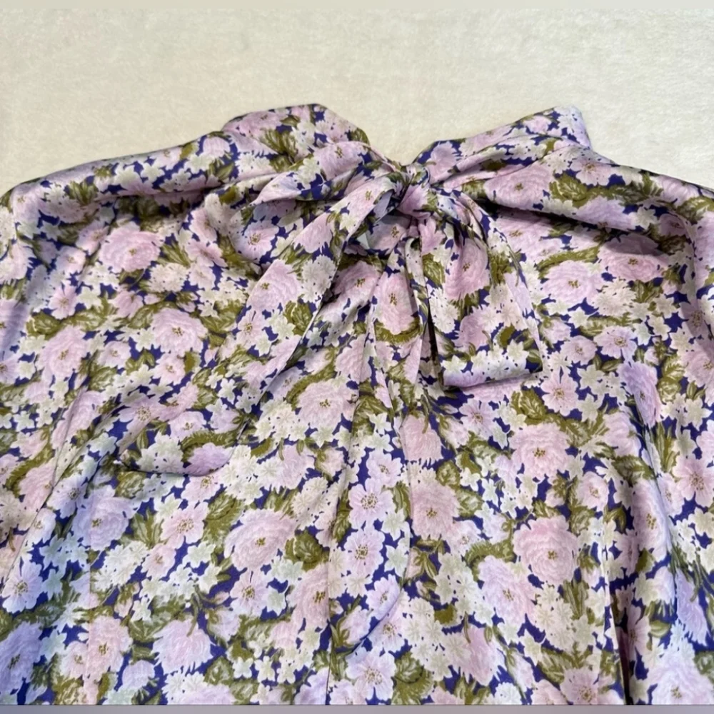 (SOLD) ZARA Satin Effect Mock Neck Longsleeve Dress XL, Purple/Green - Picture 11 of 12